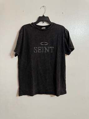 SEINT Graphic T-Shirt Black Acid Wash Size Large